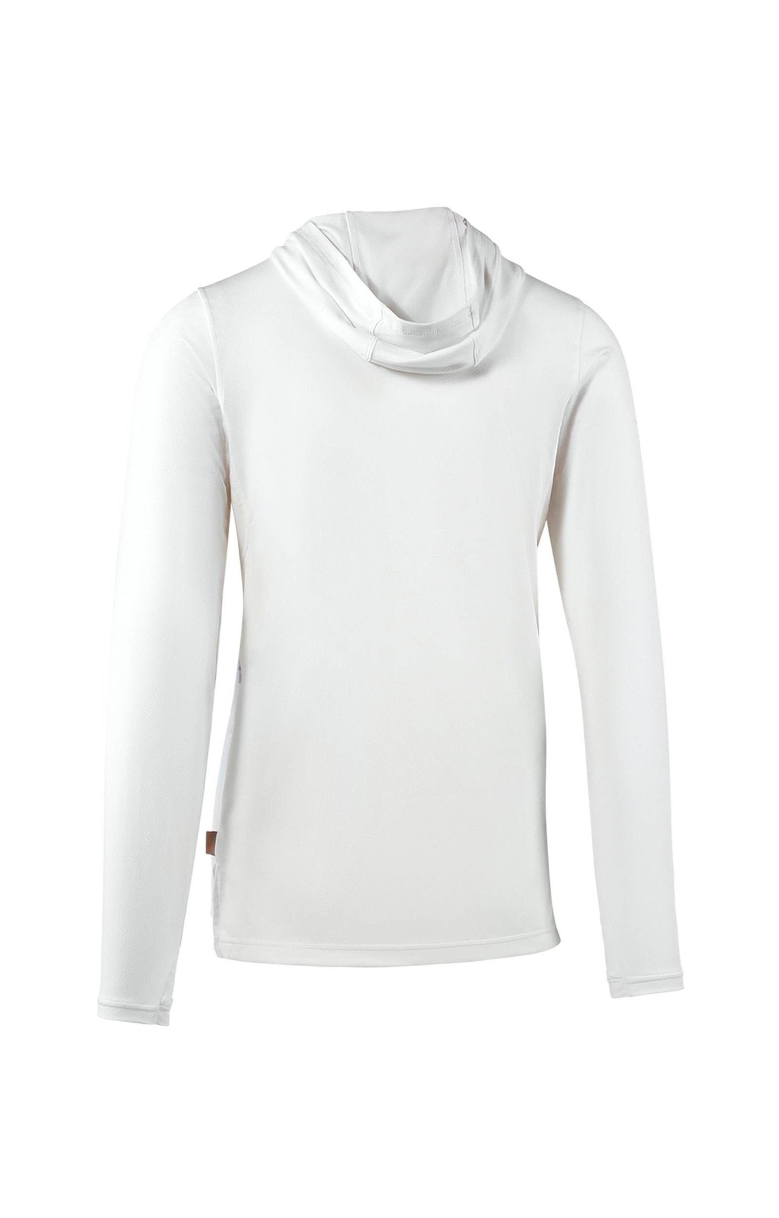back view of mens performance sun hoodie in white|white