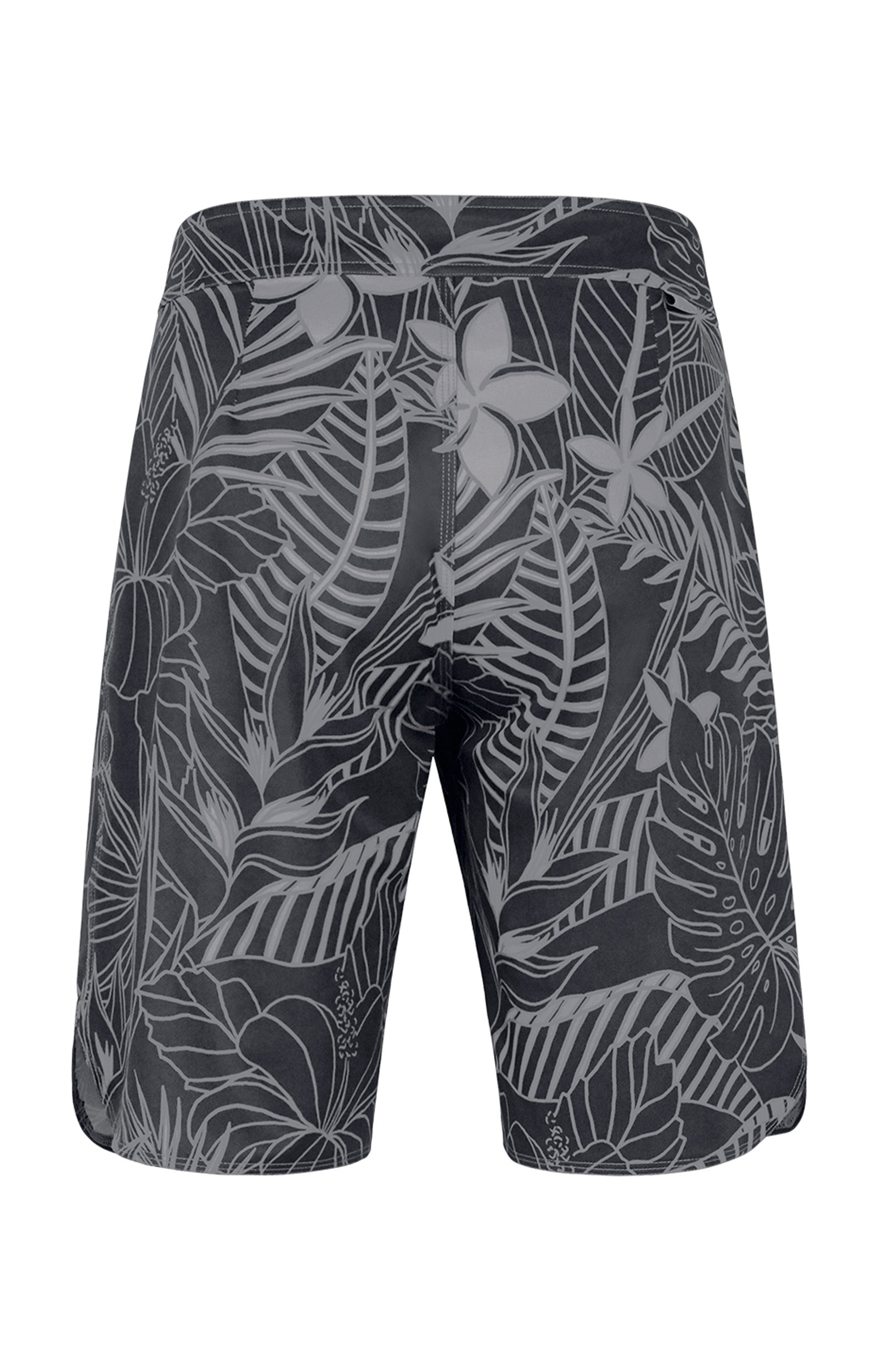 back of the men's board shorts in charcoal oasis|charcoal-oasis