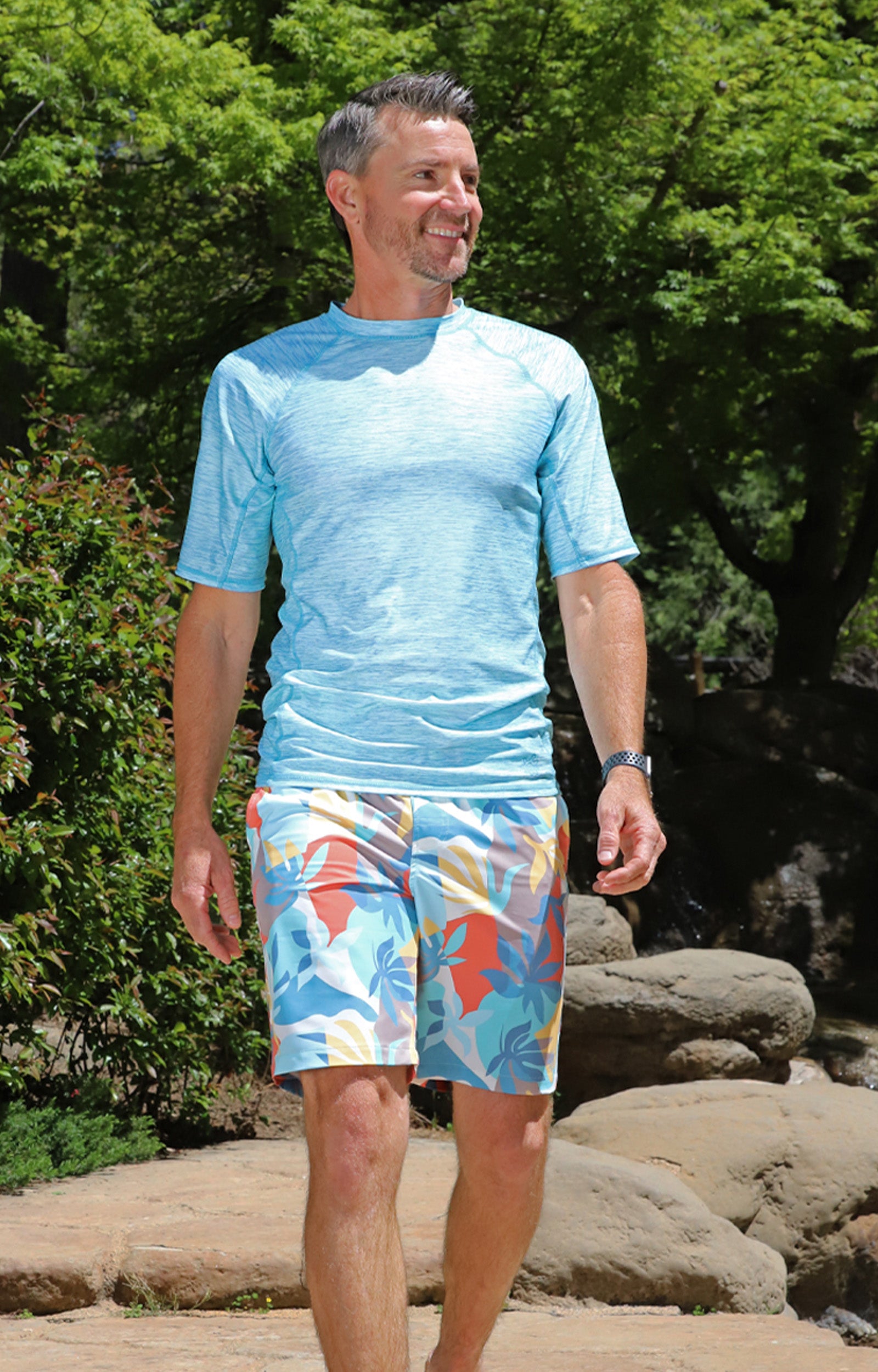 man in classic trunks walking|beach-picasso