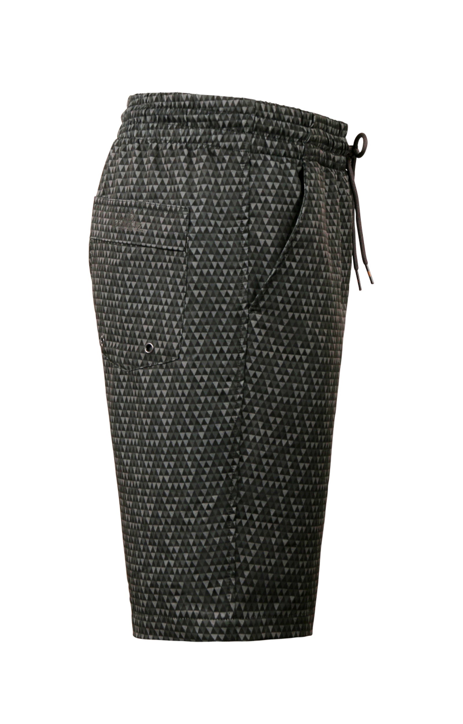 side view of the men's classic trunks in black pyramid geo|black-pyramid-geo