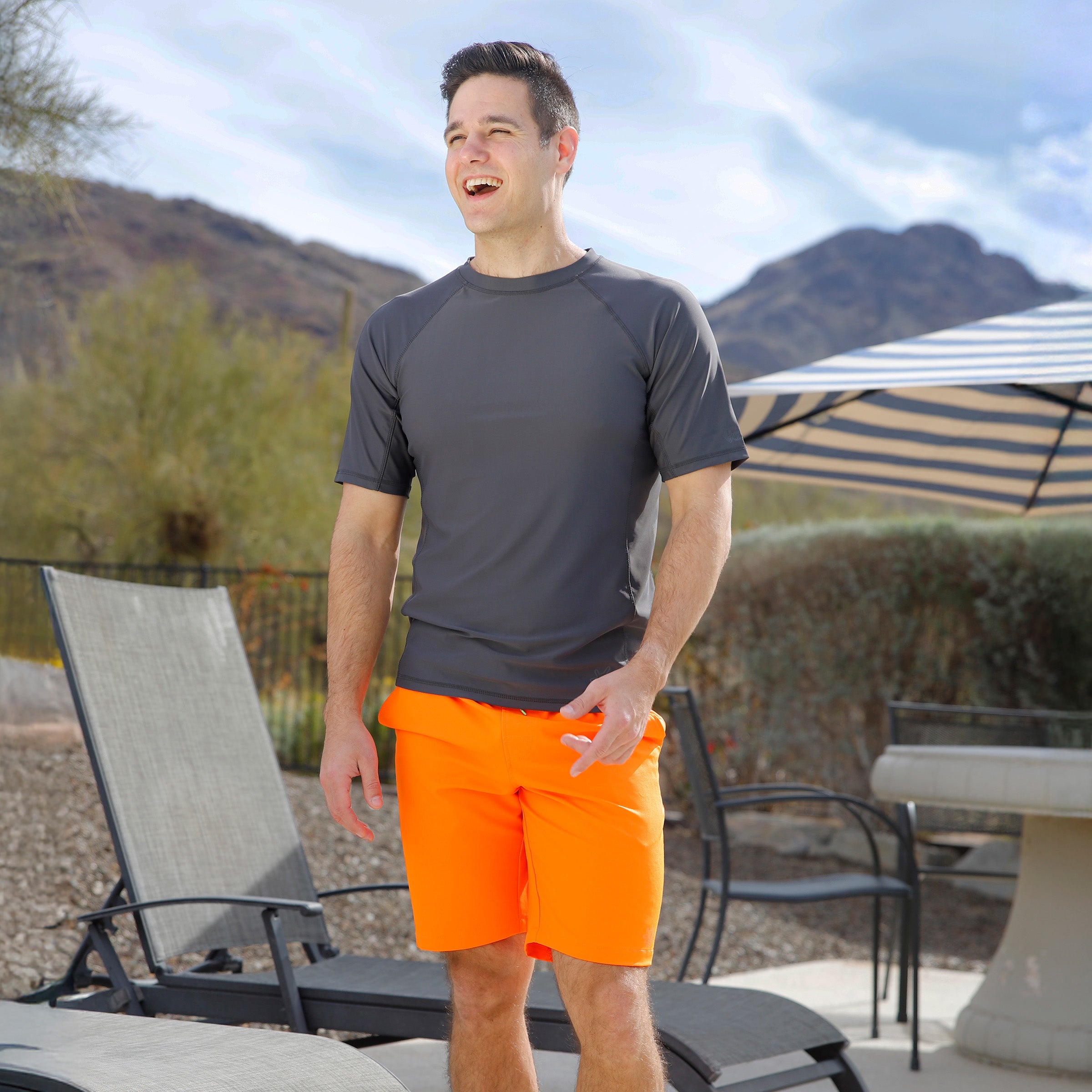 man wearing mens classic trunks|neon-orange
