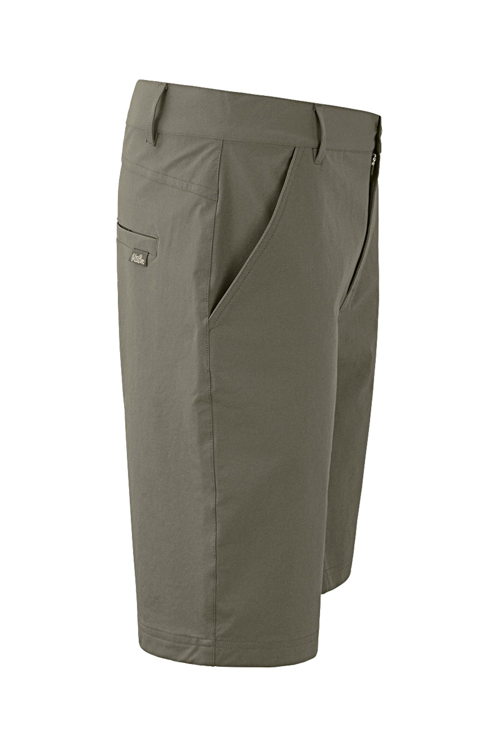 side view of the men's UPF shorts in deep olive|deep-olive