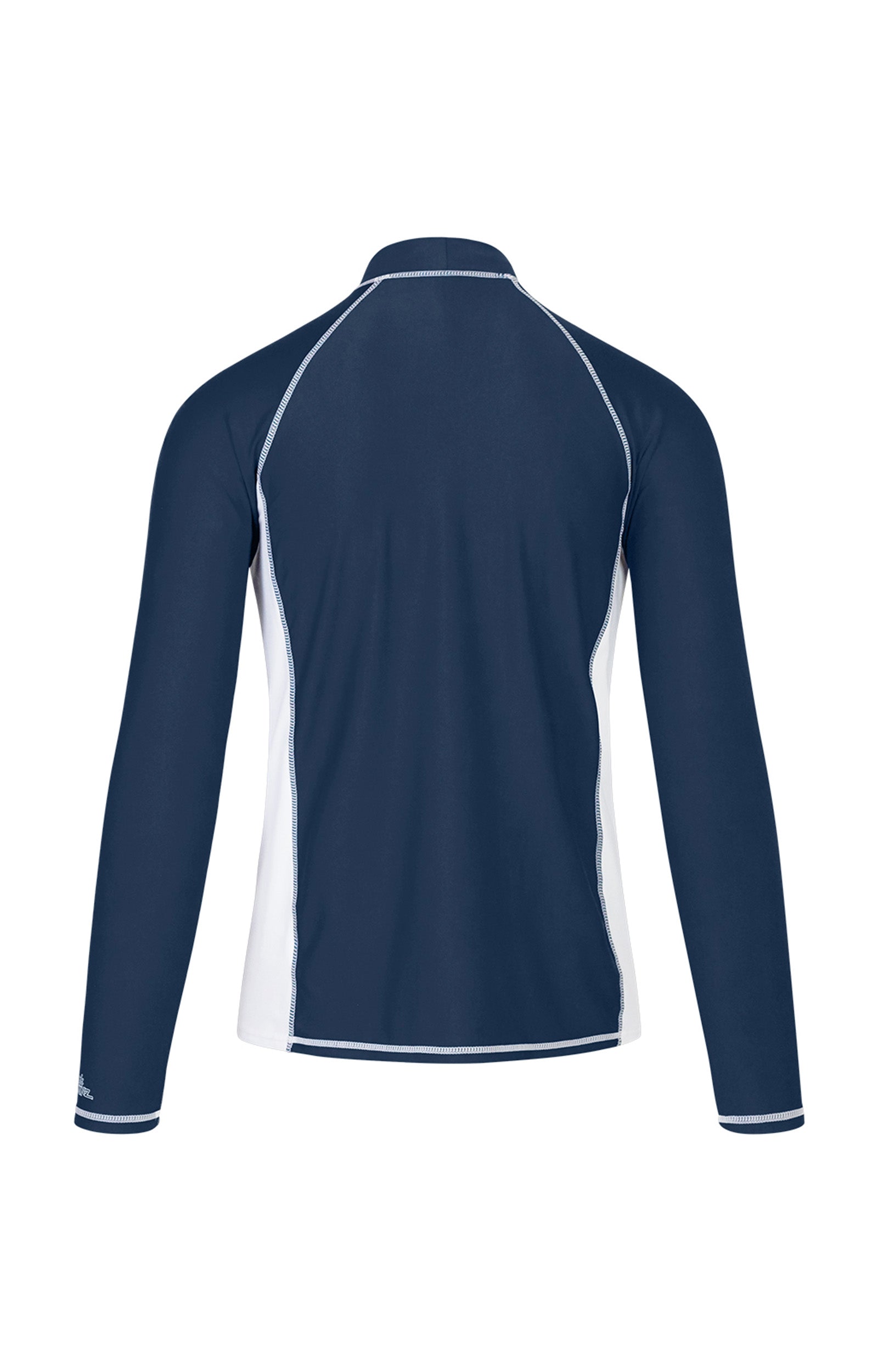 back of the men's long sleeve active swim shirt in midnight white|midnight-white