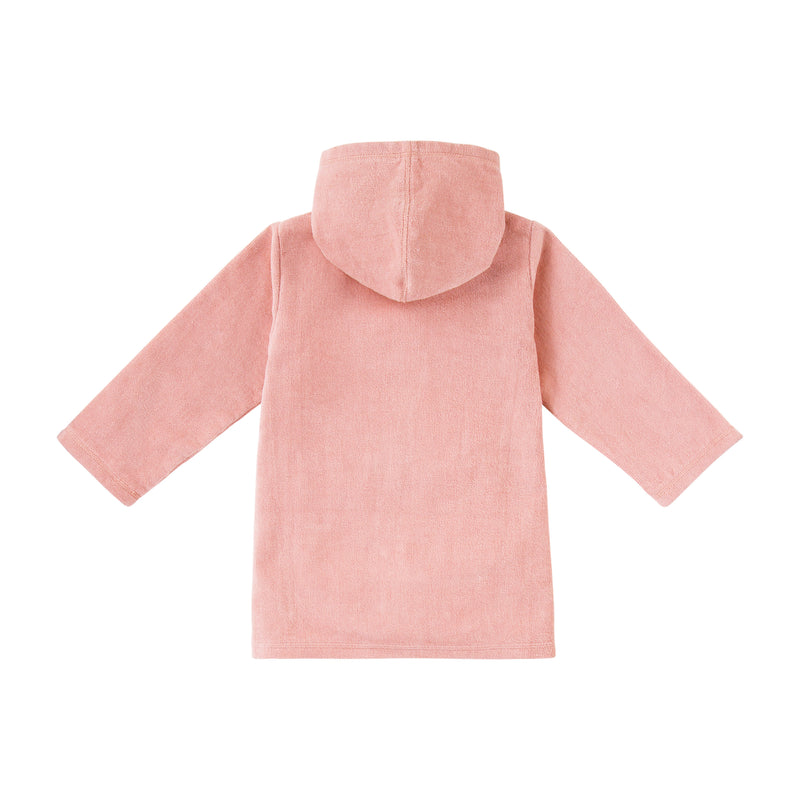 back view of kids hooded terry beach cover up|dusty-pink
