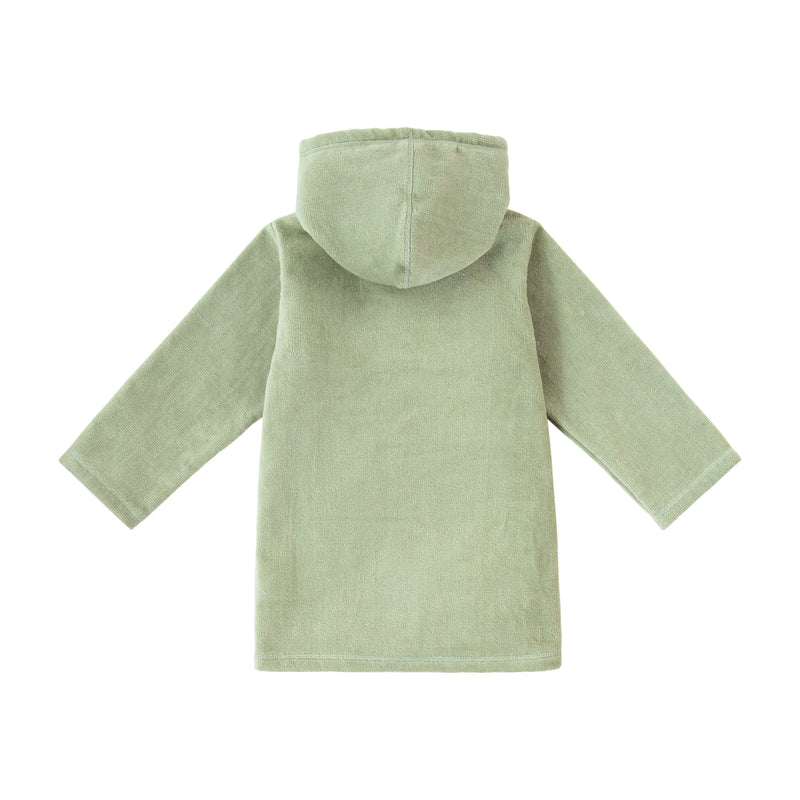 back view of kids hooded terry beach cover up|frosty-green