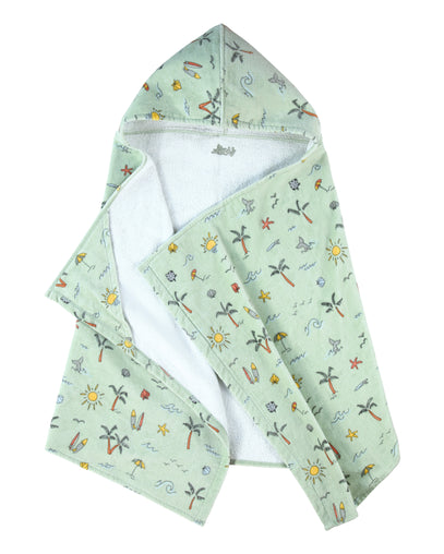 kids hooded beach towel in frosty green tropical trip|frosty-green-tropical-trip