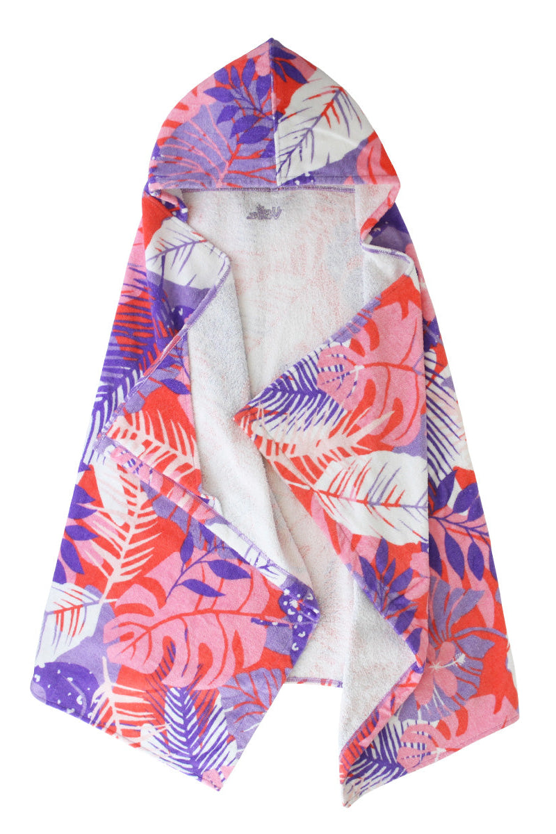 Kid's hooded beach towel in lilac tropical|lilac-tropical