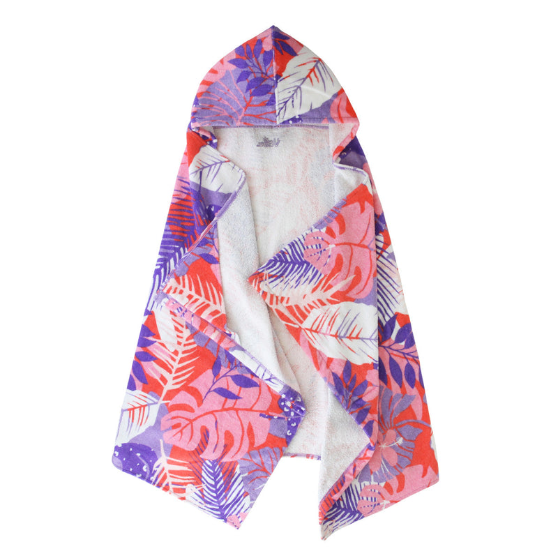 Kid's hooded beach towel in lilac tropical|lilac-tropical