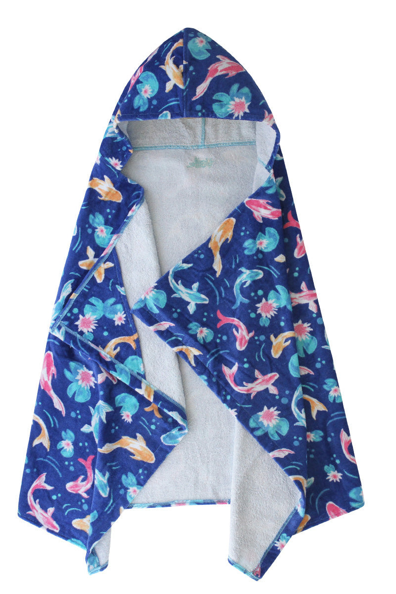kid's hooded beach towel in lily koi|lily-koi