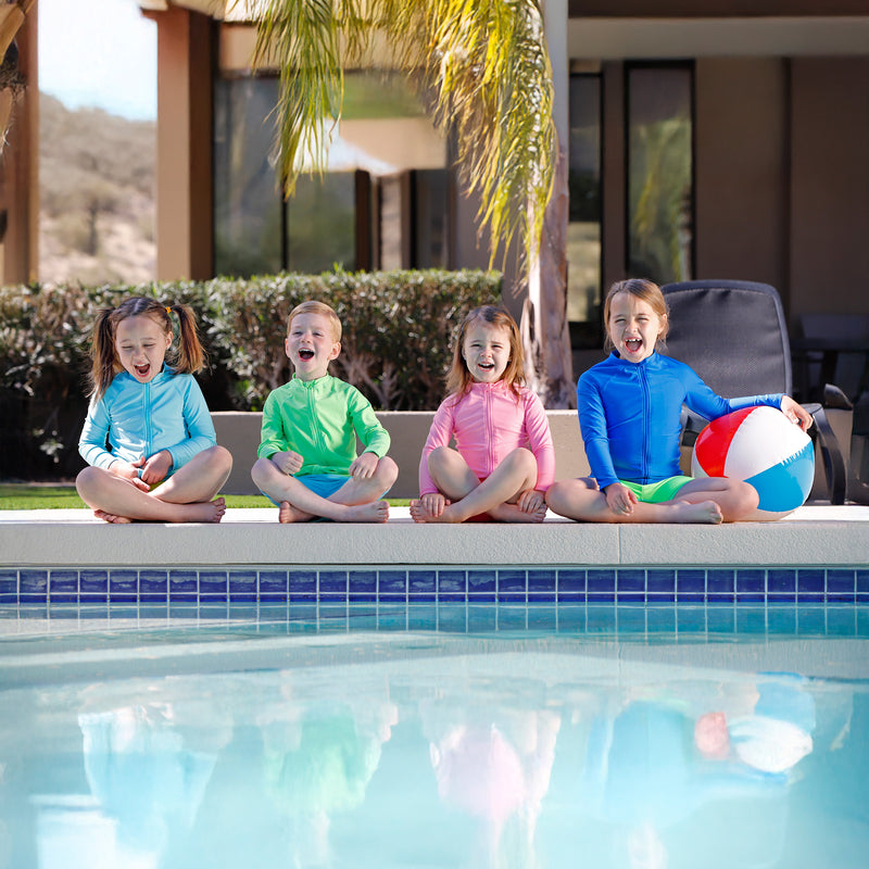 kids by pool in full zip rashguard|orange