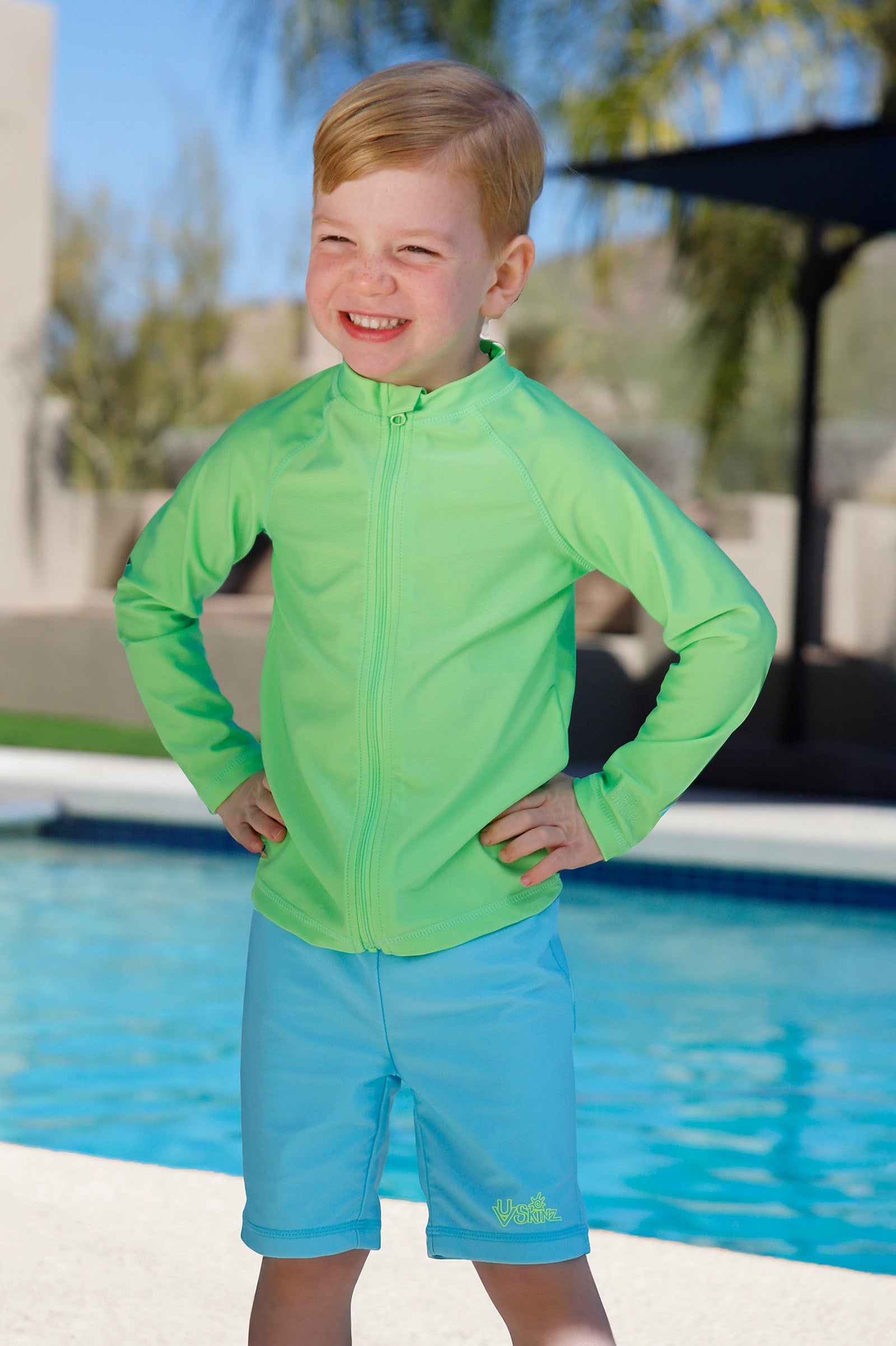 kids in full zip rashguard|summer-green