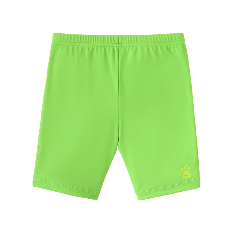 back view of kids neon swim and play jammerz|neon-green