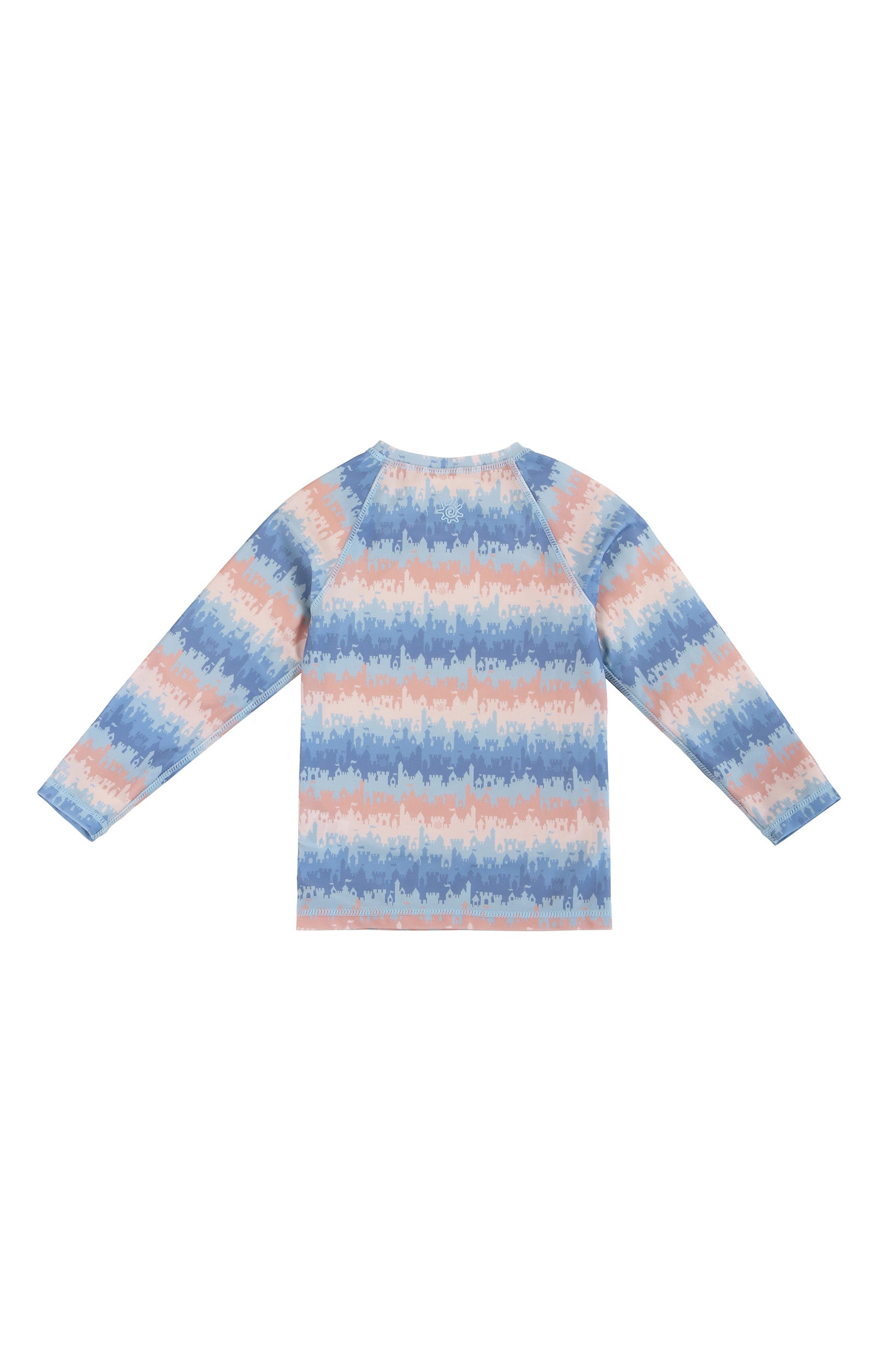 back view of kids long sleeve crew sunny swim shirt in sandcastle dreams|sandcastle-dream