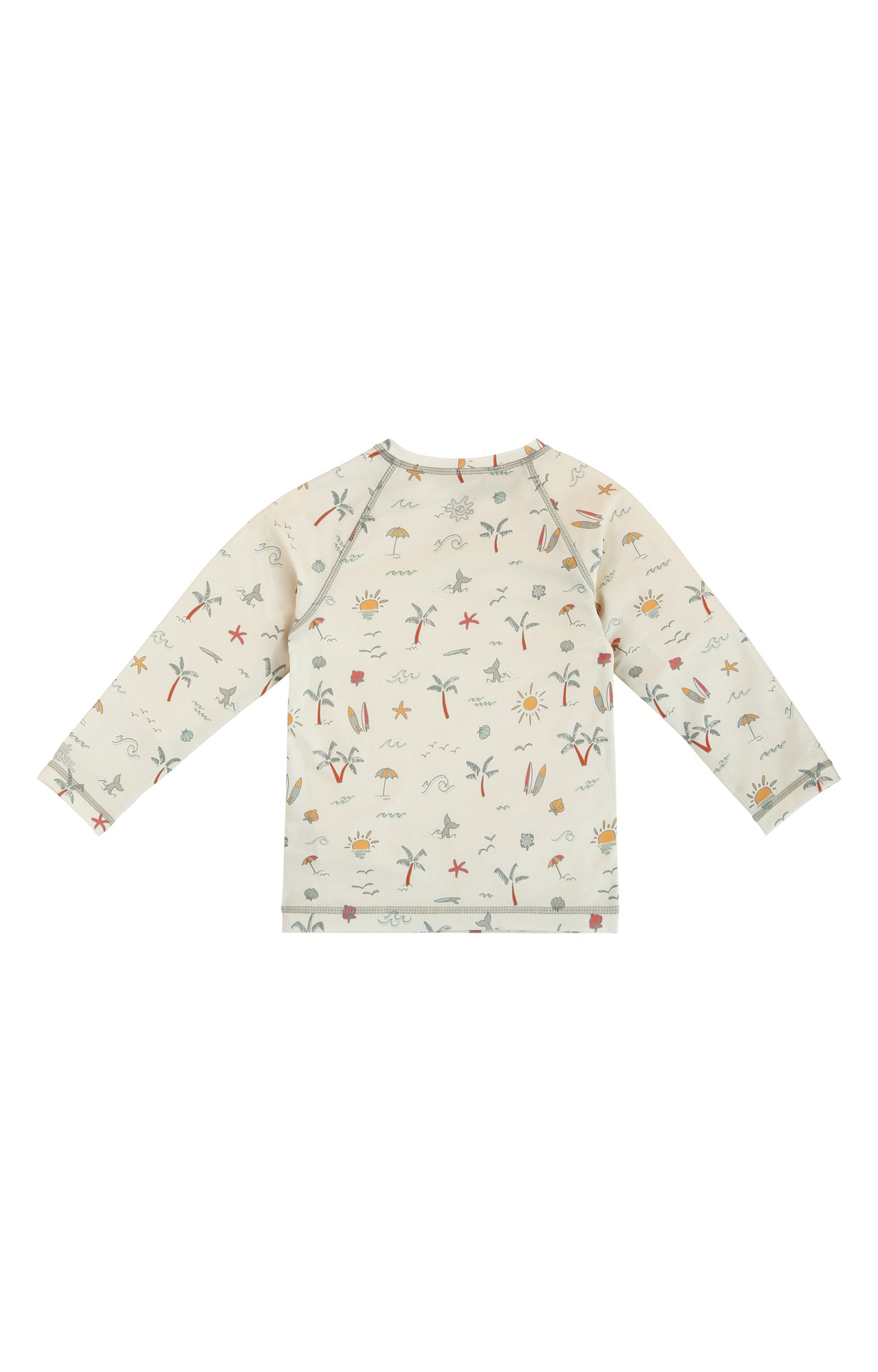 back view of kids long sleeve crew sunny swim shirt in tropical trip|tropical-trip
