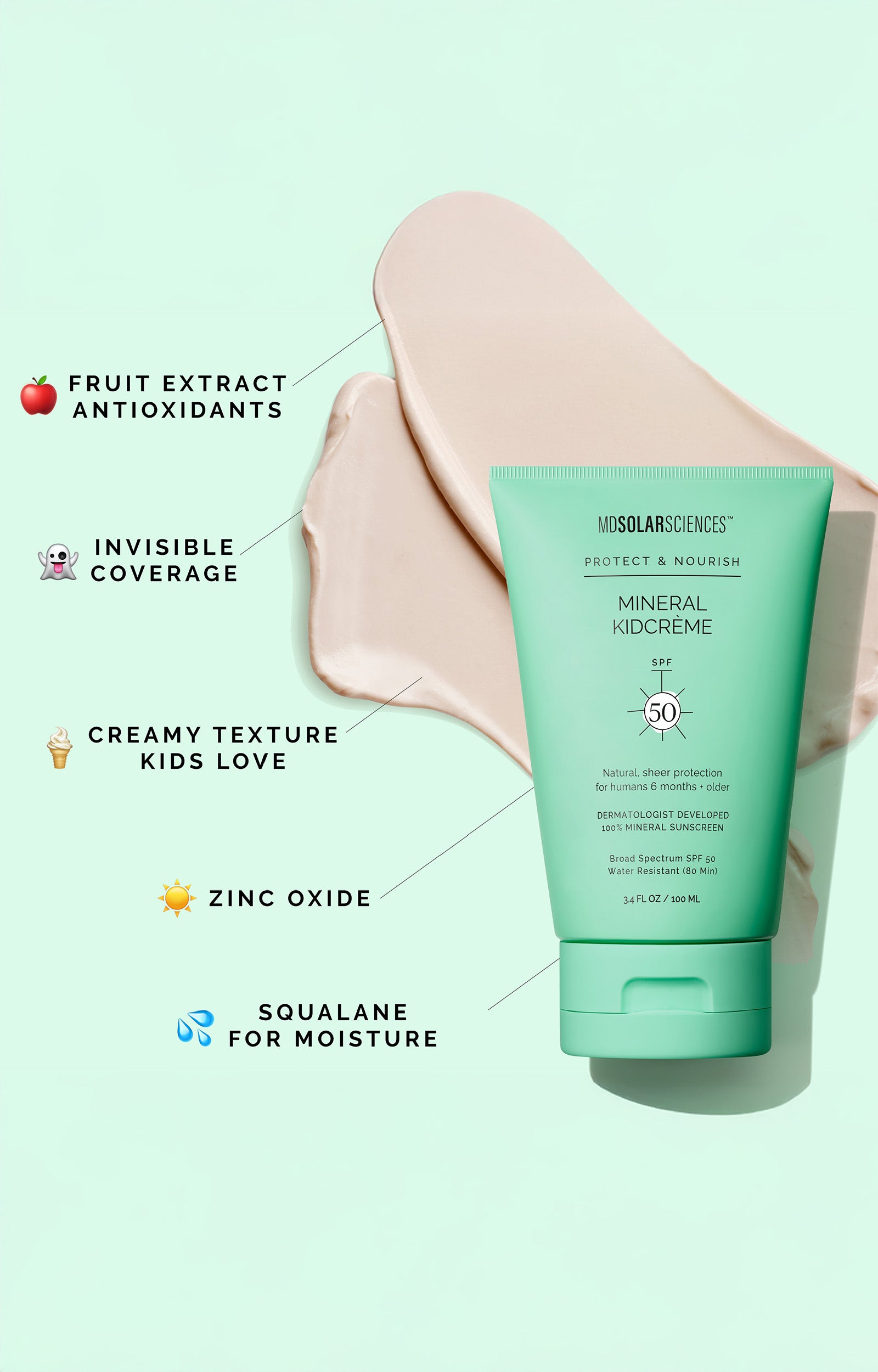 MDSolarSciences Mineral KidCreme - Face & Body Sunscreen - SPF 50+ (3.4oz)