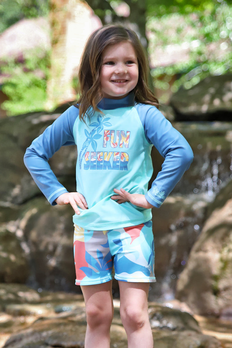 girl by pool in reversible active swim shorts|beach-picasso