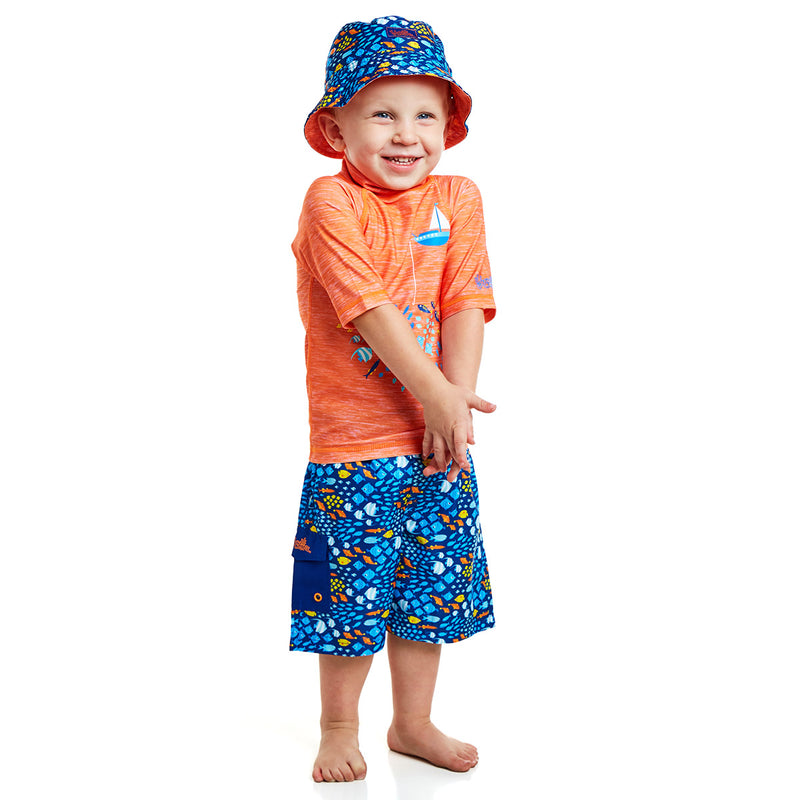 boy's matching three-piece swimsuit in orange fish|orange-fish