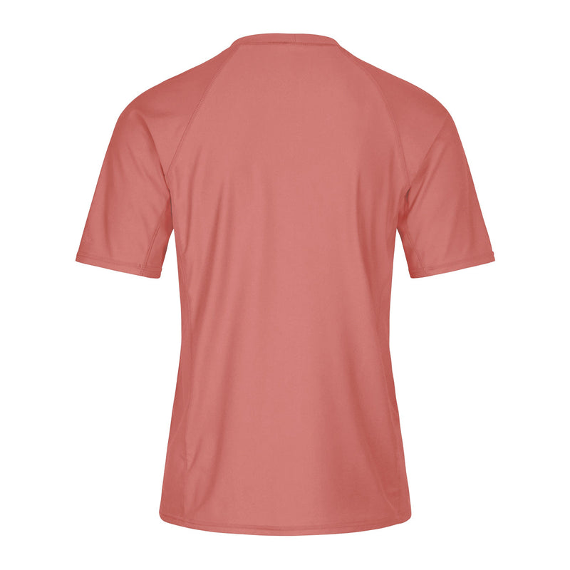 back view of the men's short sleeve swim shirt in canyon|canyon