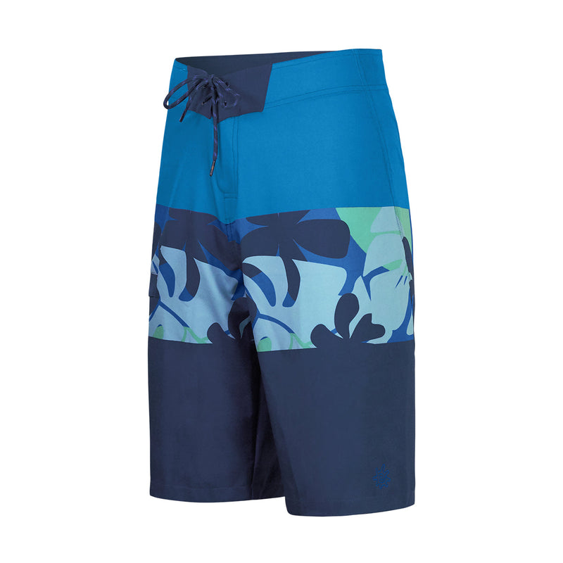 side view of the men's coastal board shorts in midnight hawaiian stripe|midnight-hawaiian-stripe