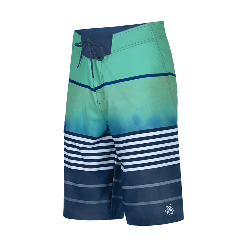 side view of the men's coastal board shorts in mint watercolor stripe|mint-watercolor-stripe