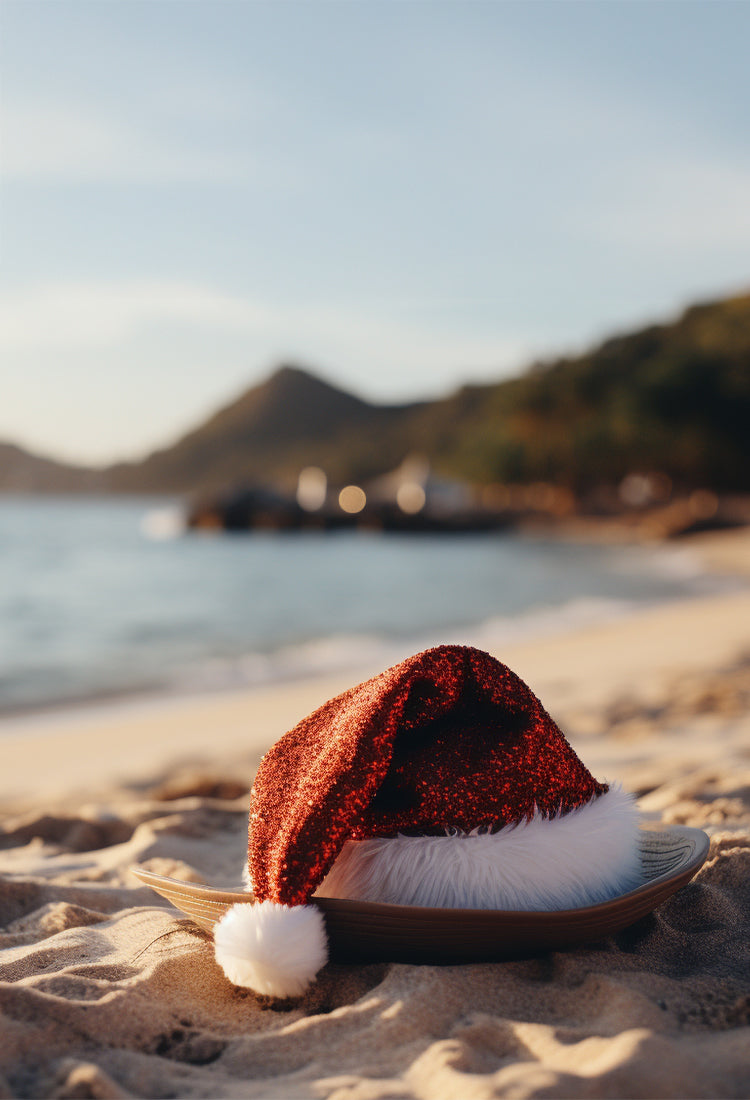 Holiday-themed banner showcasing UV Skinz sun-protective clothing for the whole family