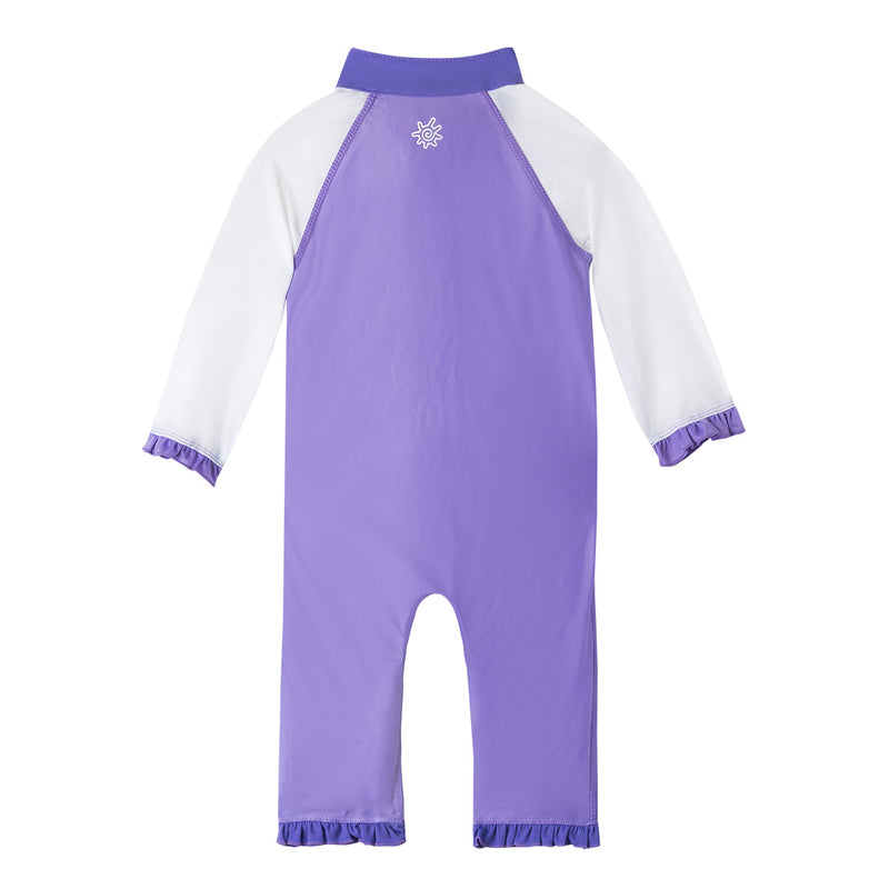 back of the baby girls long-sleeve swimsuit in misty purple white|misty-purple-white