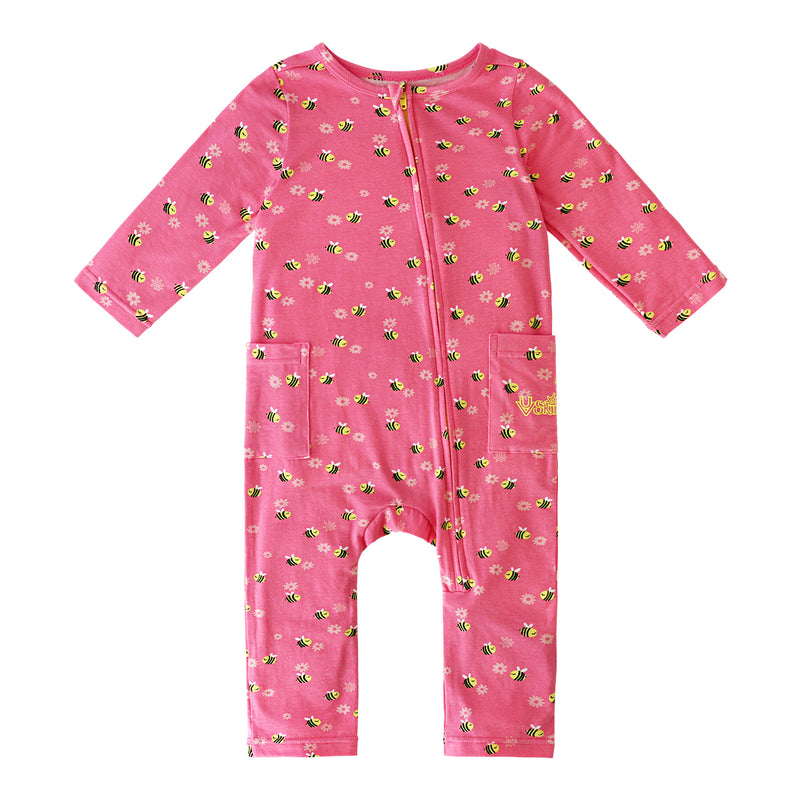 baby girl's long sleeve everyday romper in cute as can bee|cute-as-can-bee