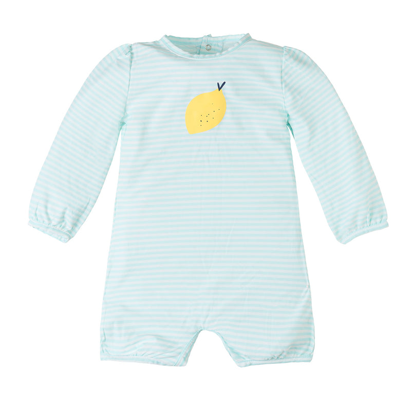 Baby girl's hoodied sunzie in beach glass stripe|beach-glass-stripe