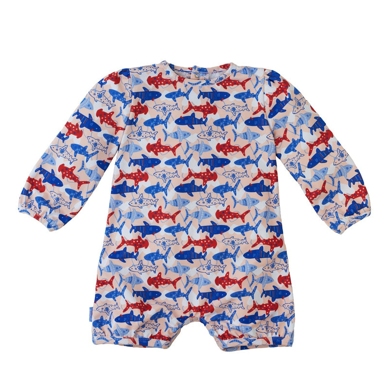 baby girl's one-piece swimsuit in americana girly sharks|americana-girly-sharks
