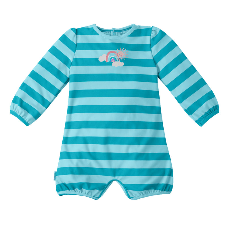 baby girl's one-piece swimsuit in aquamarine sun stripe|aquamarine-sun-stripe