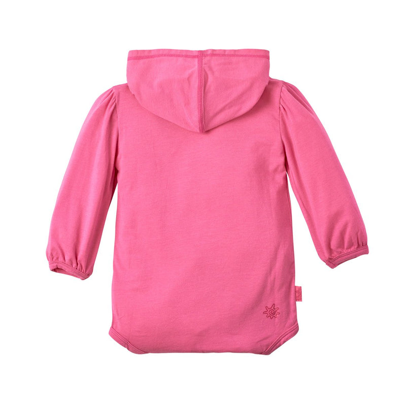 Back of the Baby Girl's Hooded Sunzie in Bubblegum|bubblegum