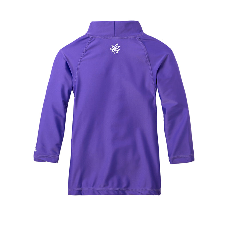 back of the baby long sleeve swim shirt in purple|purple