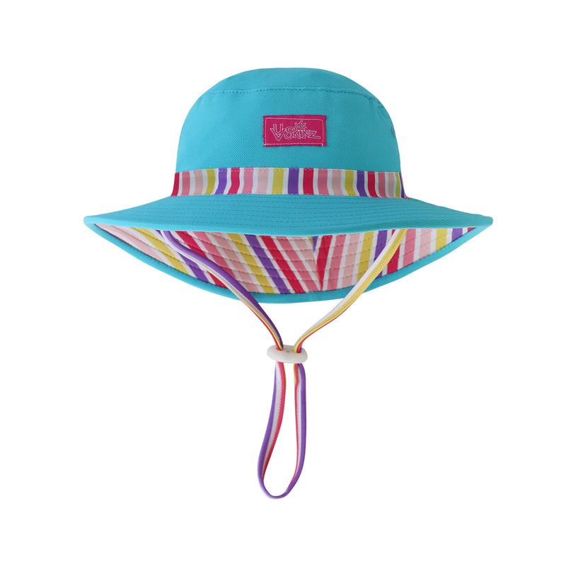 Close up of the baby girl's swim hat in sunny hugs stripe|sunny-hugs-stripe