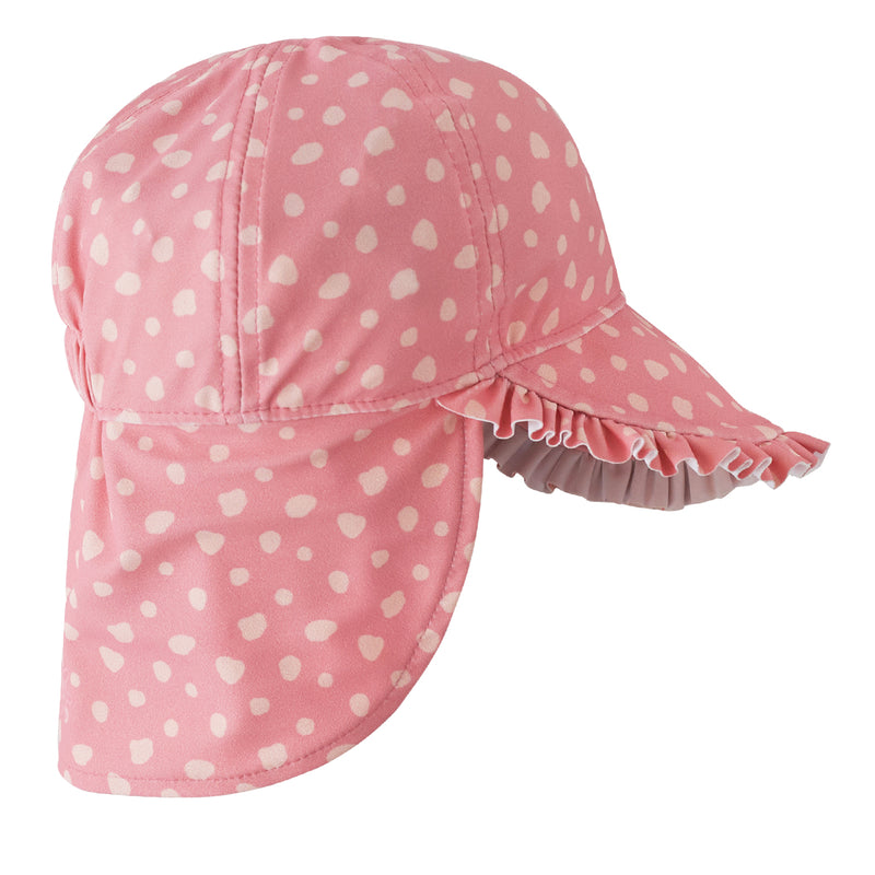 back of the  baby girls swim flap hat  in pink spots|pink-spots