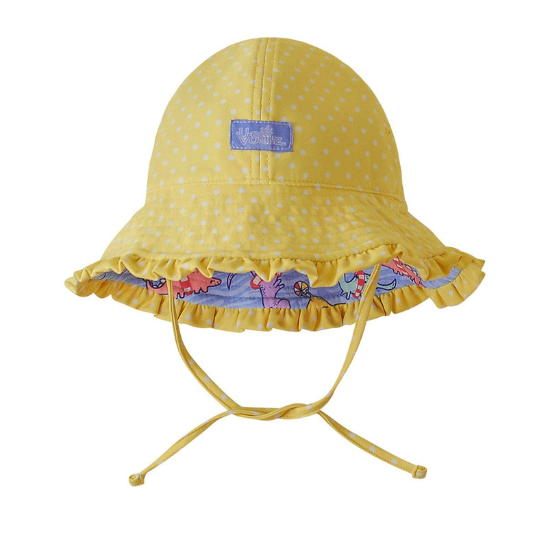 Reversed View of the Baby Girl's Reversible Sun Hat in Girly Dino Pool Party|girly-dino-pool-party