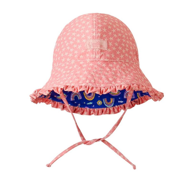 Reversed View of the Baby Girl's Reversible Sun Hat in Rainbow Stars|rainbow-stars