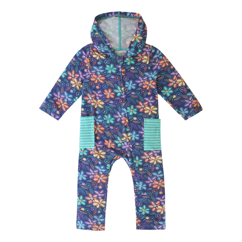 baby hooded everyday romper in painted flowers|painted-flowers