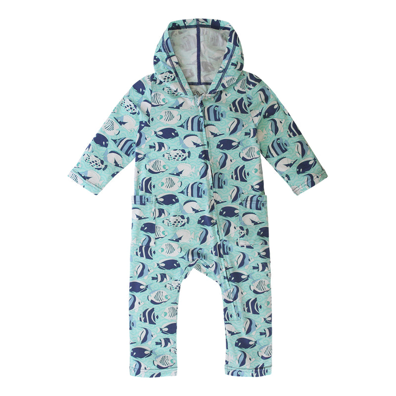 baby hooded everyday romper in school of fish|school-of-fish