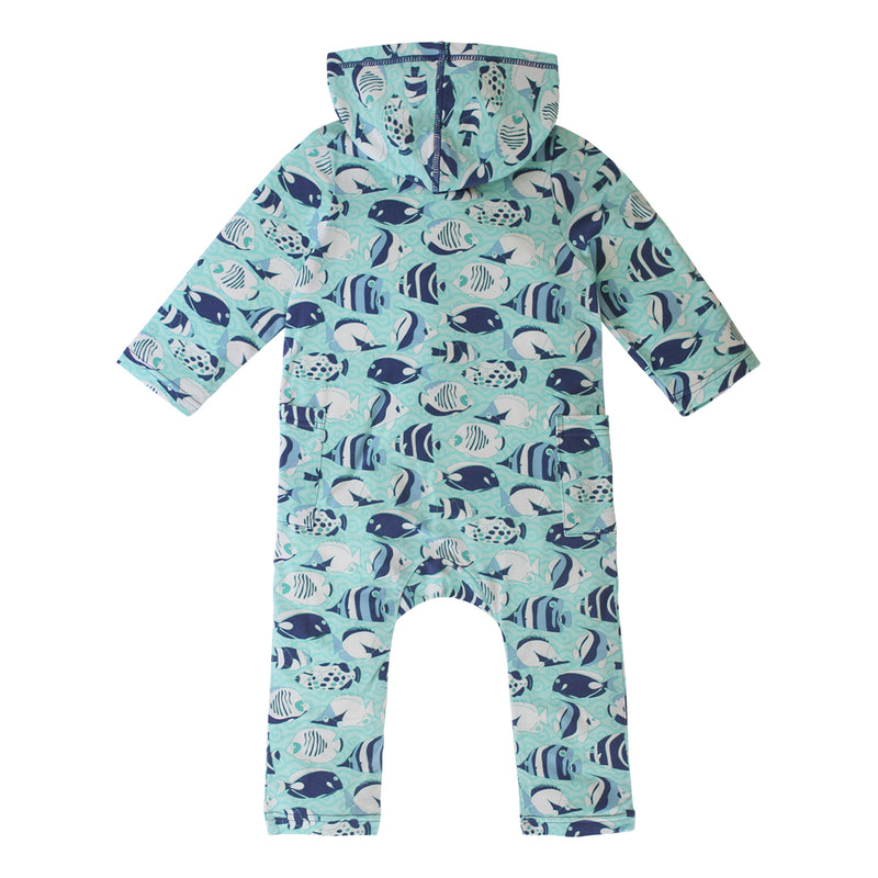 back of the baby hooded everyday romper in school of fish|school-of-fish
