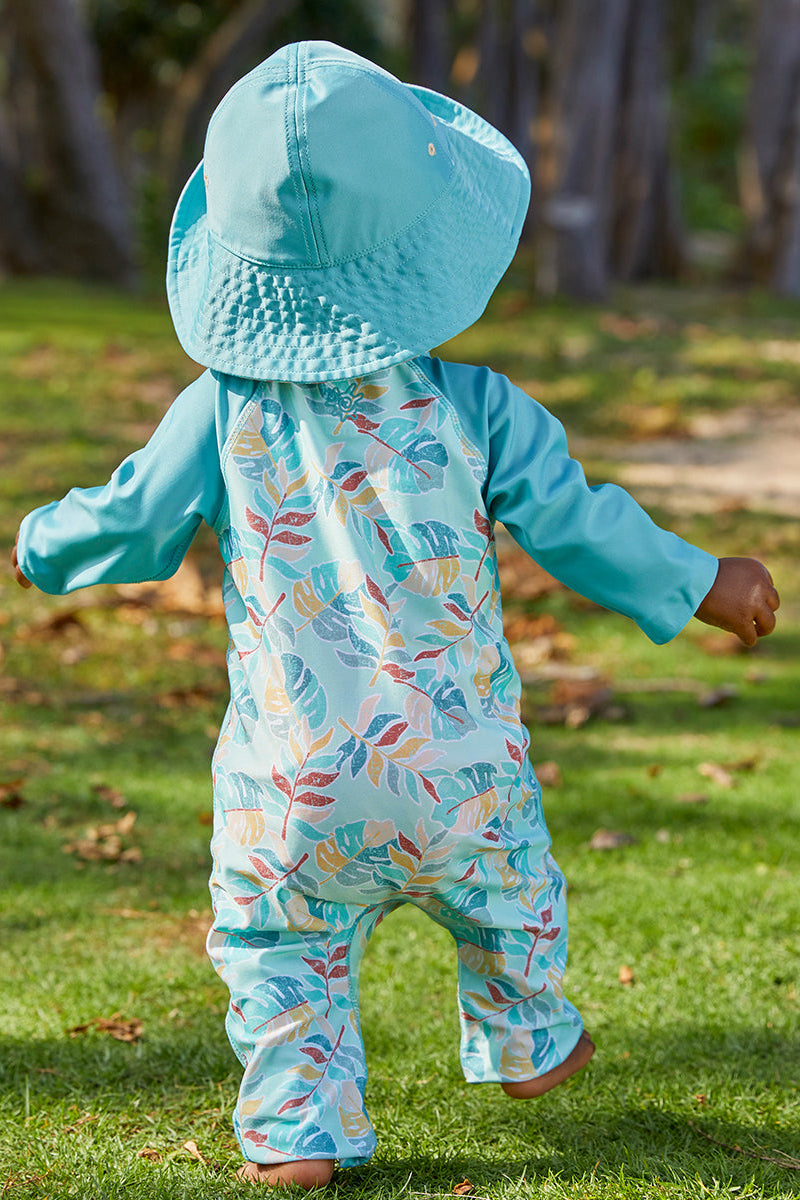 Baby boy in UV Skinz's baby boy's long-sleeve swimsuit in tropical cascade|tropical-cascade