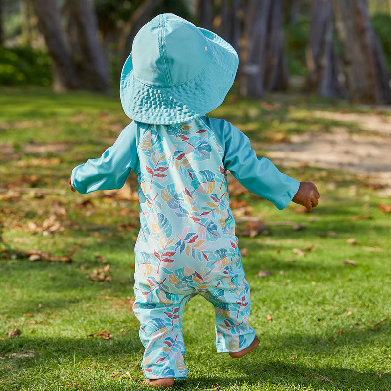 Baby boy in UV Skinz's baby boy's long-sleeve swimsuit in tropical cascade|tropical-cascade