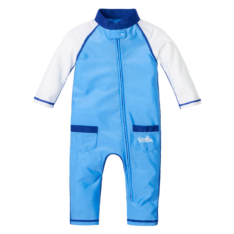  baby boy's long-sleeve swimsuit in ocean blue white|ocean-blue-white