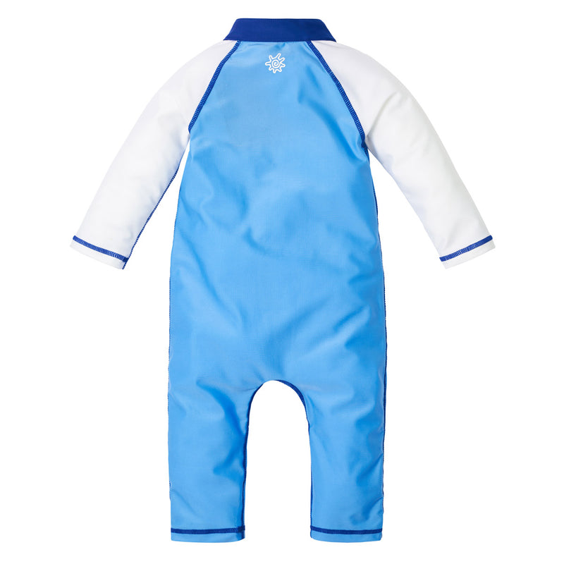 back of the baby boy's long-sleeve swimsuit in ocean blue white|ocean-blue-white