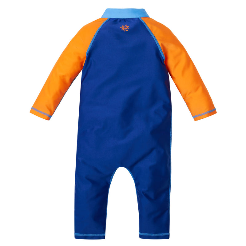 Back of the Baby Boy's Sun & Swim Suit in Navy Blue Orange|navy-blue-orange