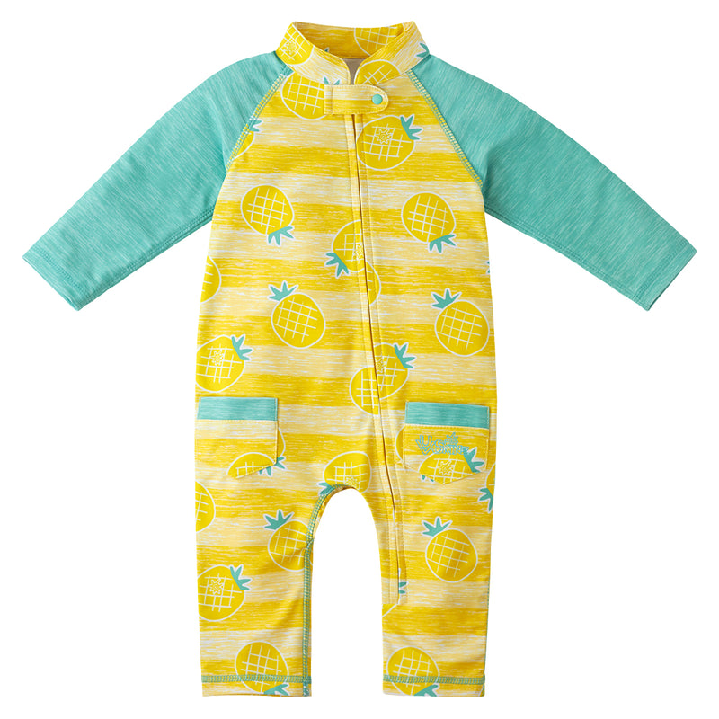 baby boy's long-sleeve swimsuit in pineapple stripes|pineapple-stripes