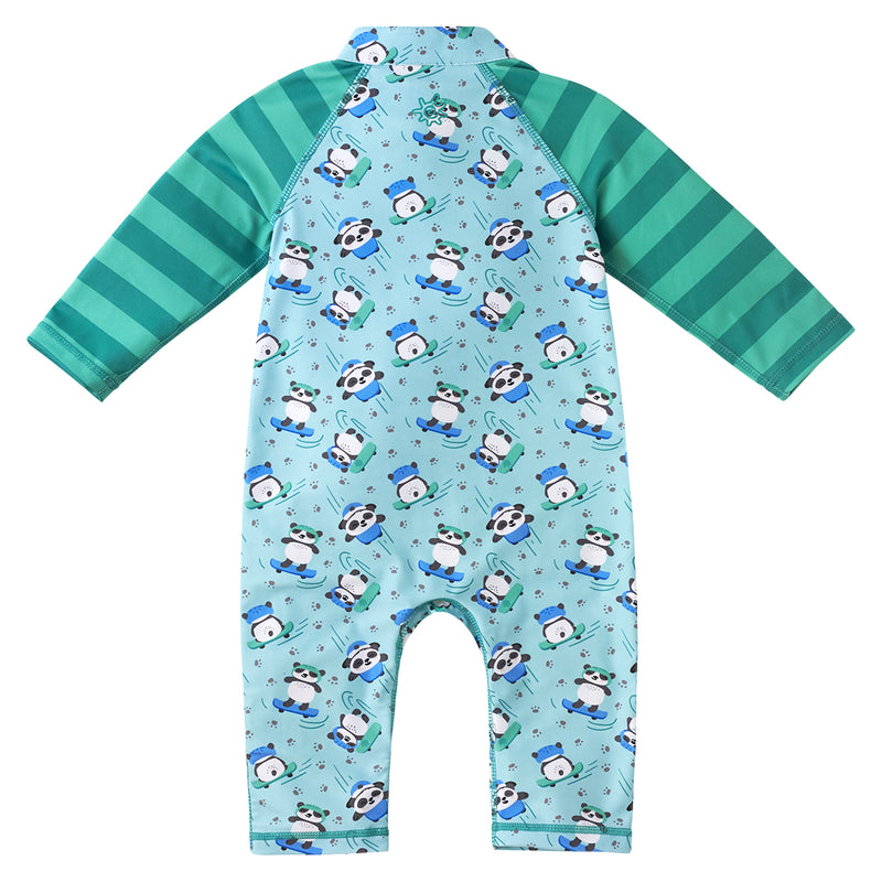 back of the baby boy's one-piece swimsuit in playful panda|playful-panda