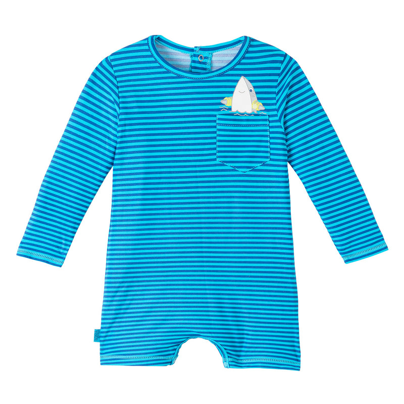 baby boy's UV onesie in aqua shark|aqua-shark