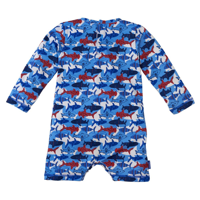 back of the baby boy's onesie in americana sharks|americana-sharks
