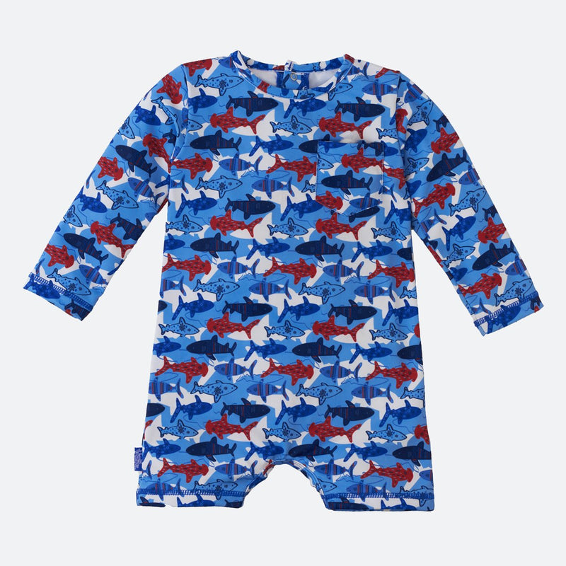 baby boy's onesie in americana sharks|americana-sharks
