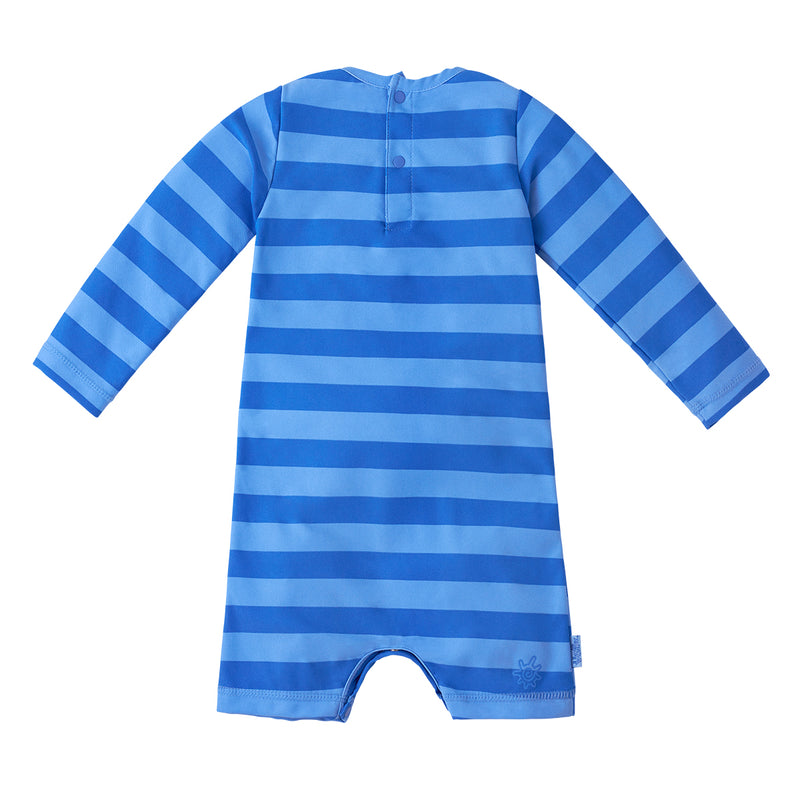 Back of the baby boy's onesie in panda rugby stripe|panda-rugby-stripe